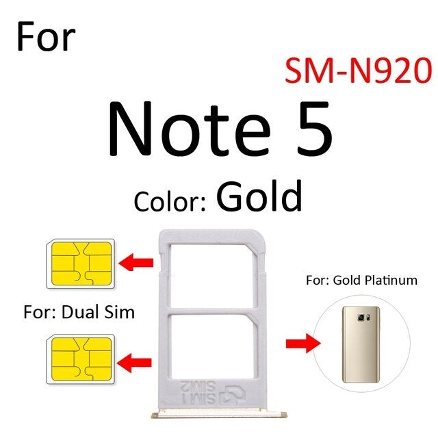 Dual SIM Card Holder Tray For Samsung Galaxy Note Gold