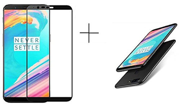 TPU Black Case and Tempered Glass Combo For OnePlus 5T