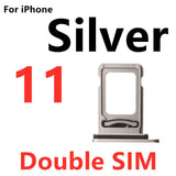 Dual SIM Card Holder Tray For iPhone 11 : White / Silver